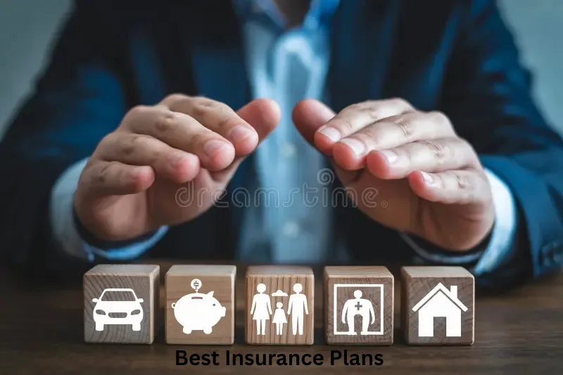 Hands covering wooden insurance blocks symbolizing protection for car, savings, family, health, and home.