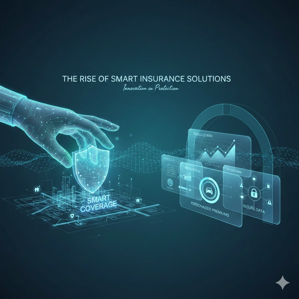 “Digital dashboard displaying connected insurance tools, data analytics, and AI-driven insights representing smart insurance solutions.”