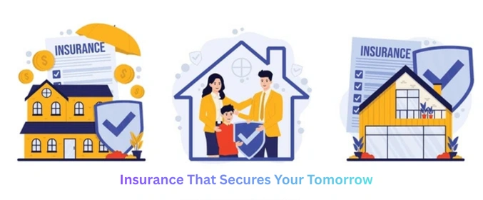 insurance that secures your tomorrow illustration, future financial security through insurance, family protected by insurance coverage, long-term insurance planning concept