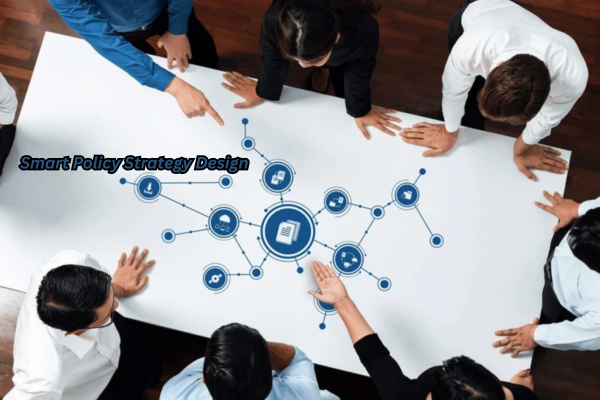 Illustration of a Smart Policy Strategy Design Planner using digital tools and analytics to design innovation-powered protection and precise policy strategies.